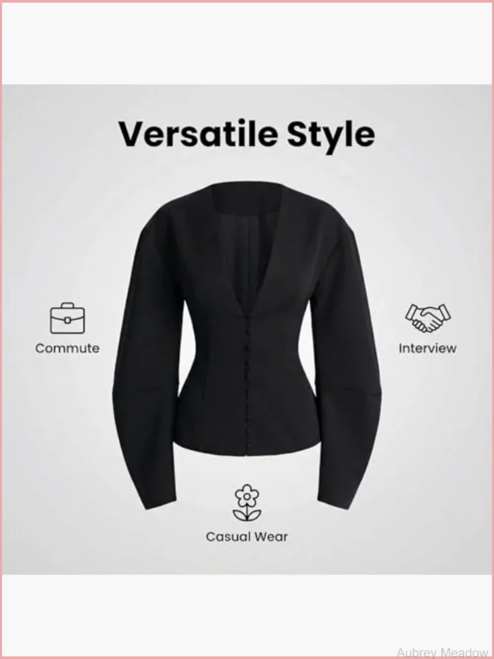 Padded Shoulder Deep V-Neck Button Blazer Slim Fit Suit Jacket